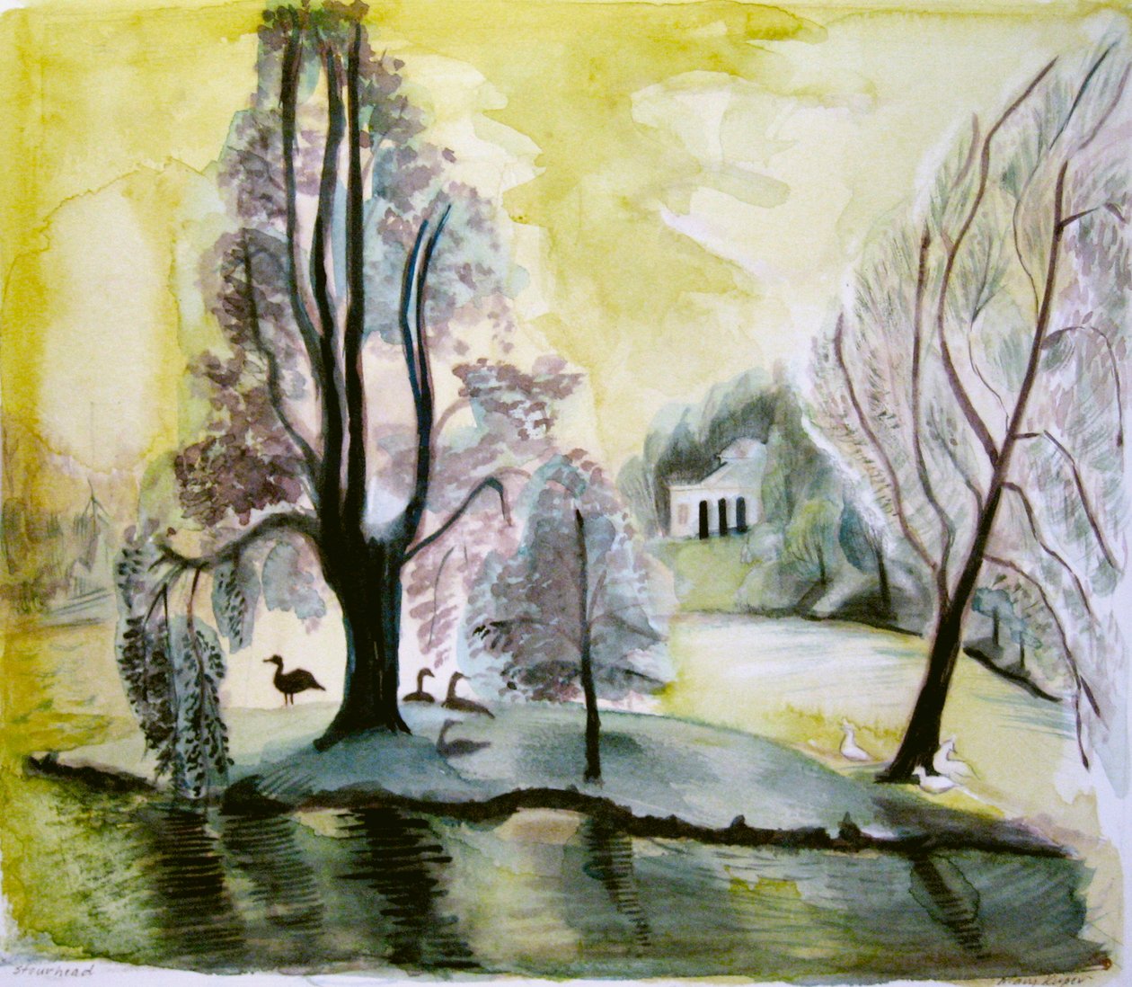 Stourhead, večerní jezero, 2006 (akvarel) od Mary Kuper