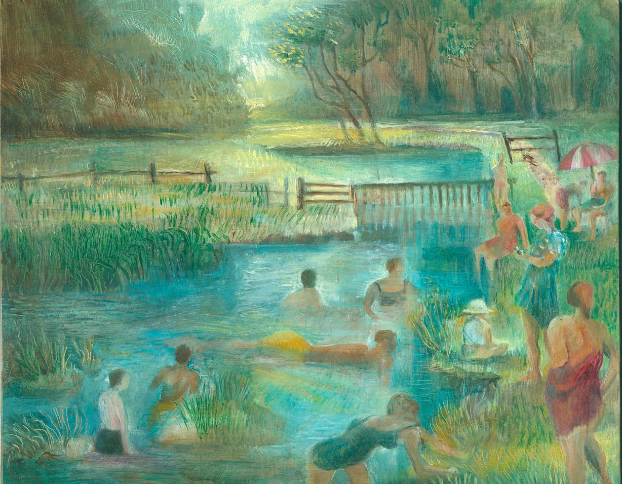 Swimmers, Simonsbath, 2012 (olej na palubě) od Mary Kuper