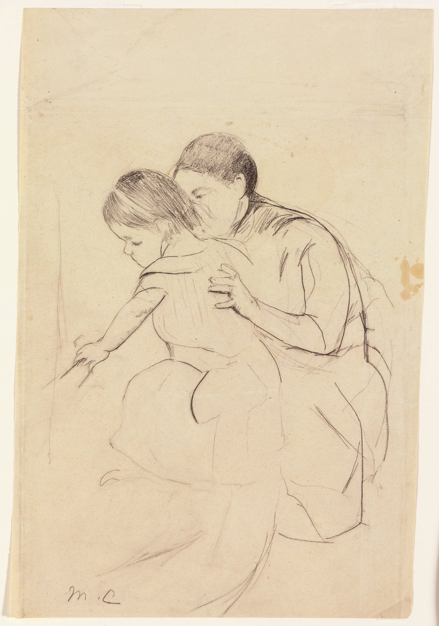 Dítě s levou rukou dotýkající se vany, držené její sestrou, c.1891 od Mary Cassatt