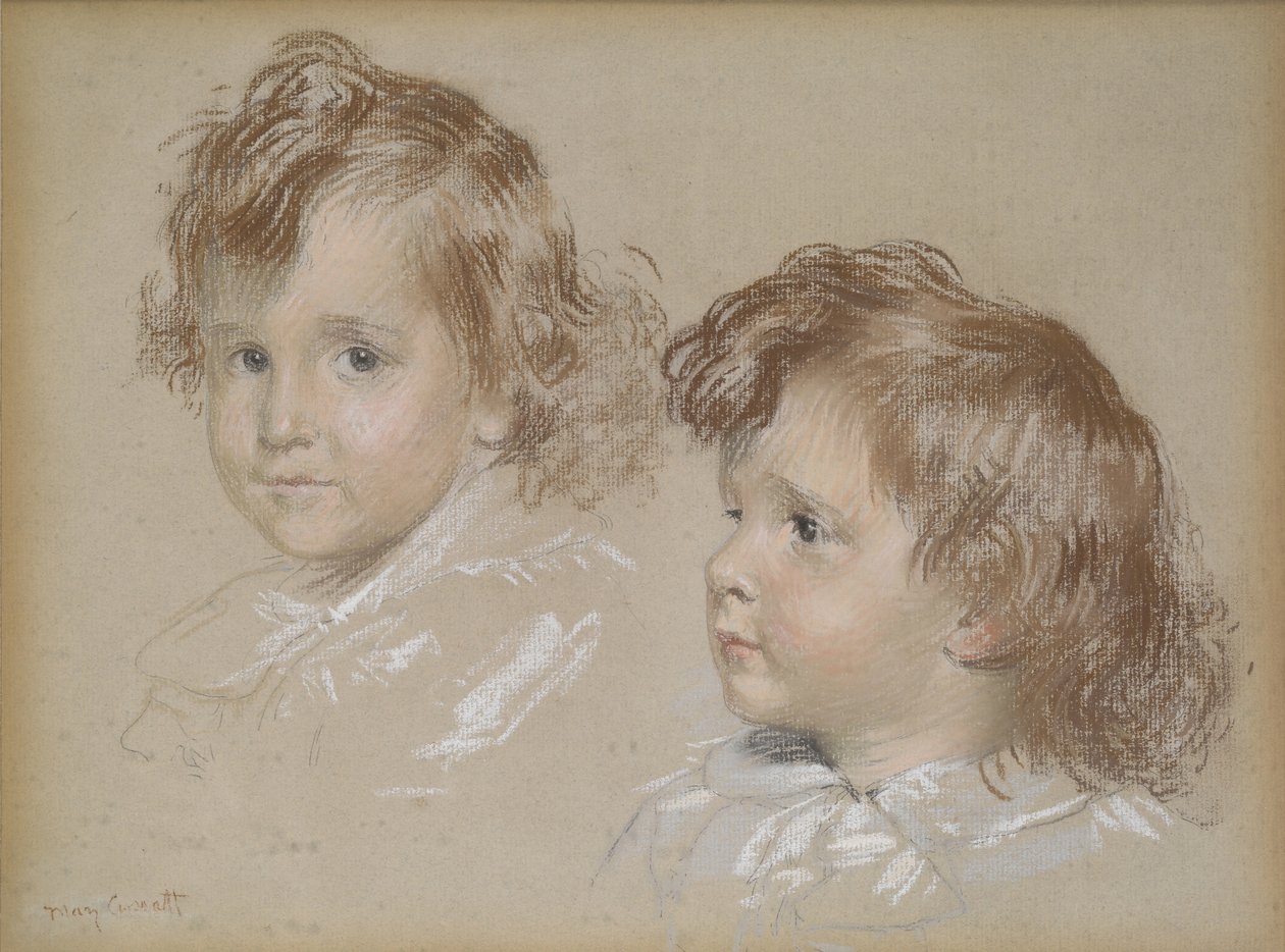 Dětské hlavy (pastel na papíře připevněné na plátně) od Mary Stevenson Cassatt