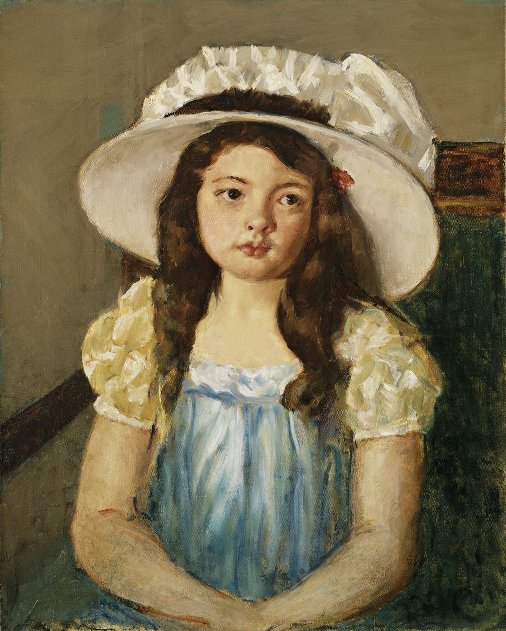 Francoise na sobě velký bílý klobouk, od Mary Cassatt