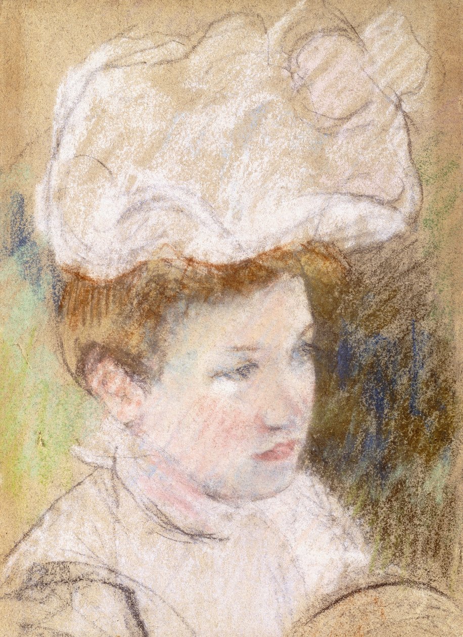 Leontine v růžovém nadýchaném klobouku, 1898 od Mary Cassatt