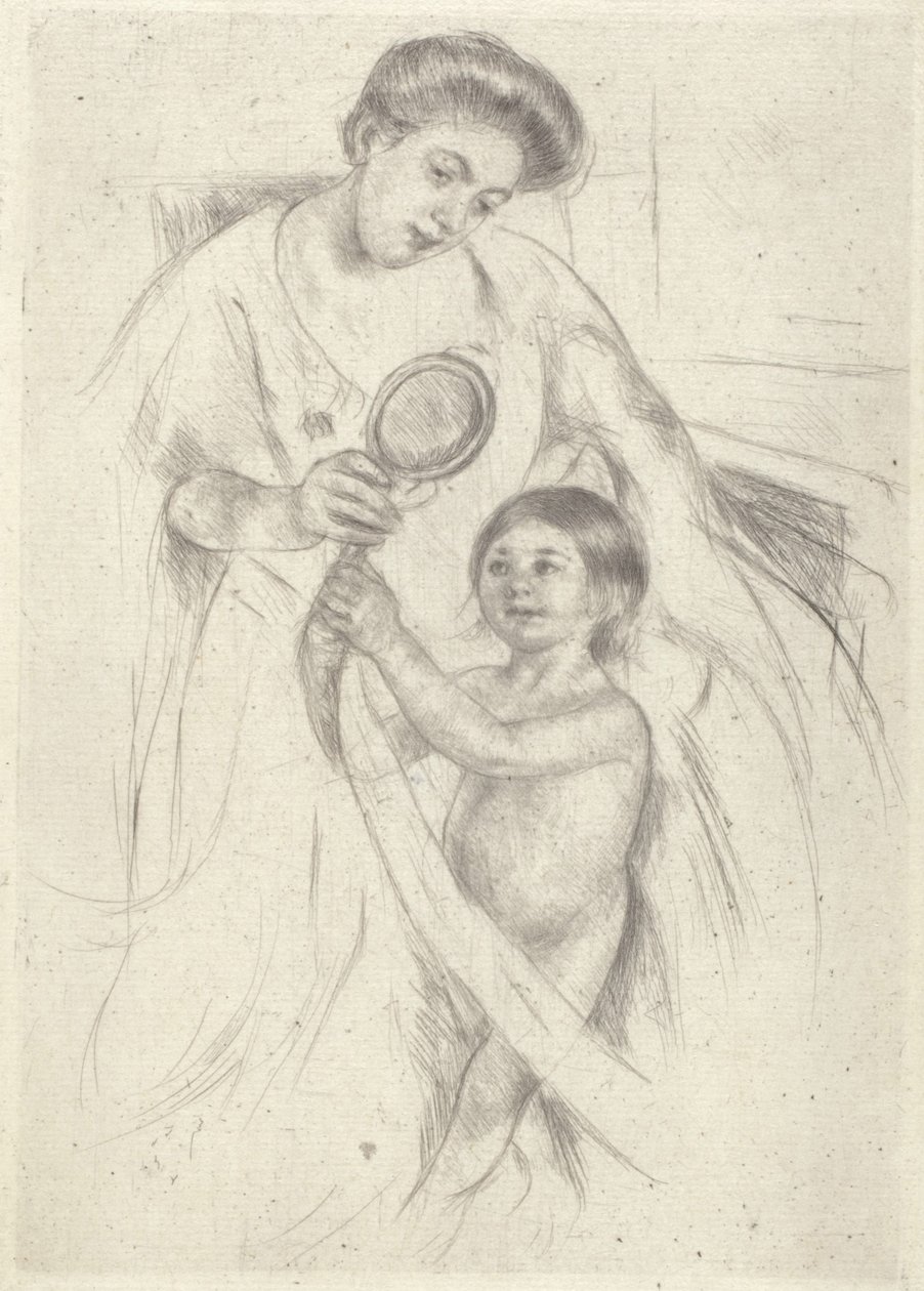 Pohled do ručního zrcátka #3 (inkoust) od Mary Stevenson Cassatt