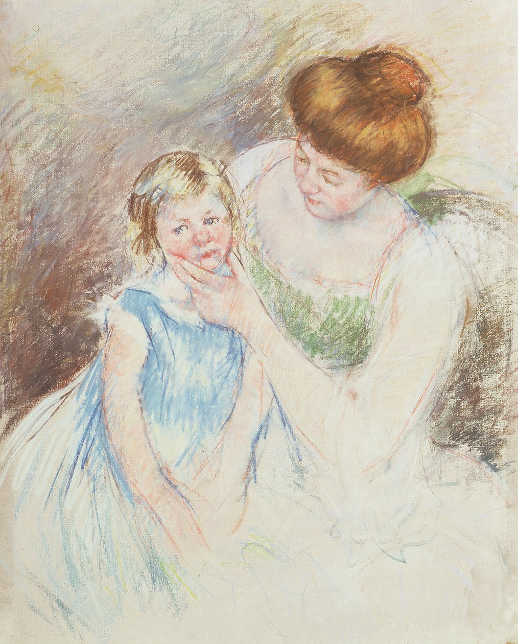 Matka s levou rukou drží Sarinu bradu od Mary Cassatt