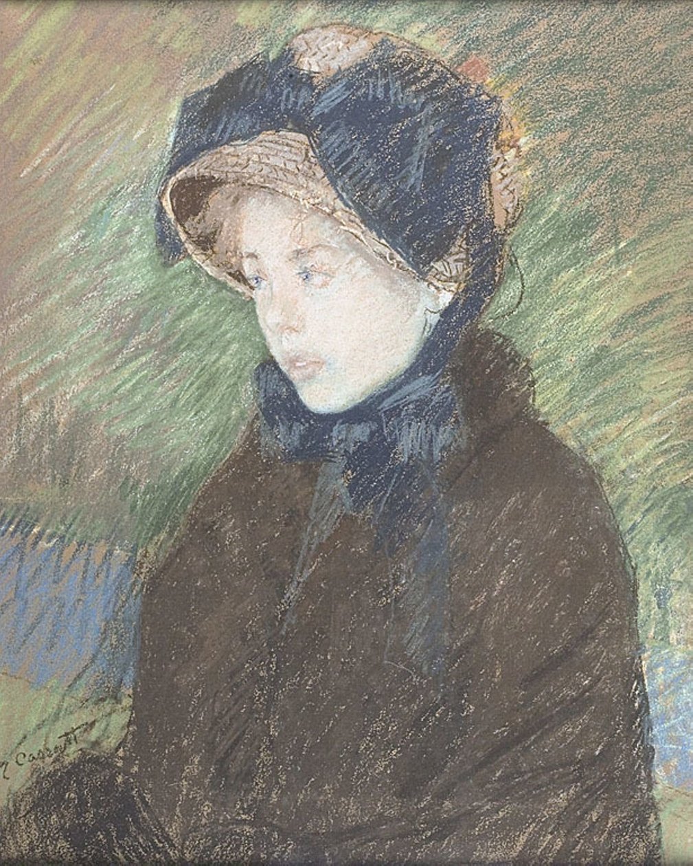 Portrét mladé dívky, kolem roku 1880 (pastel na papíře) od Mary Stevenson Cassatt