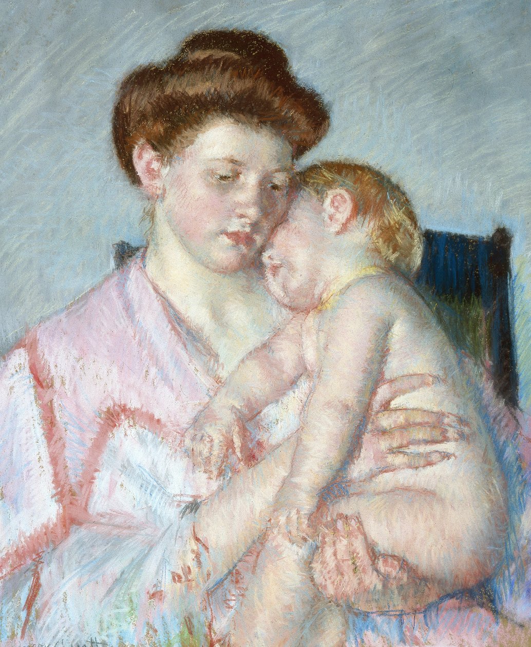Sleepy Baby, cca 1910 (pastel na papíře) od Mary Stevenson Cassatt