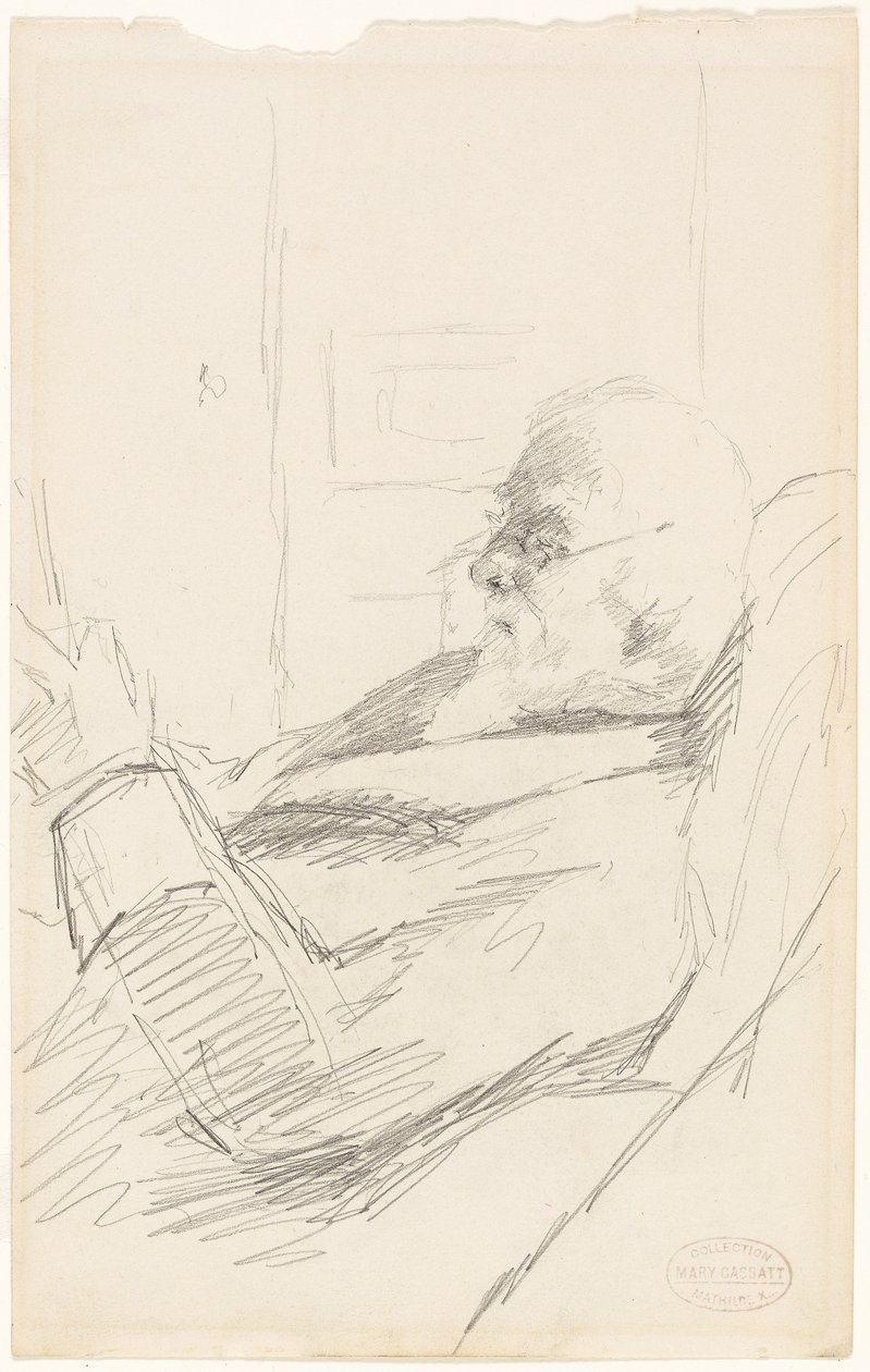Umělcův otec čte, asi 1883 (grafit, na papíře ze slonovinové tkaniny) od Mary Stevenson Cassatt