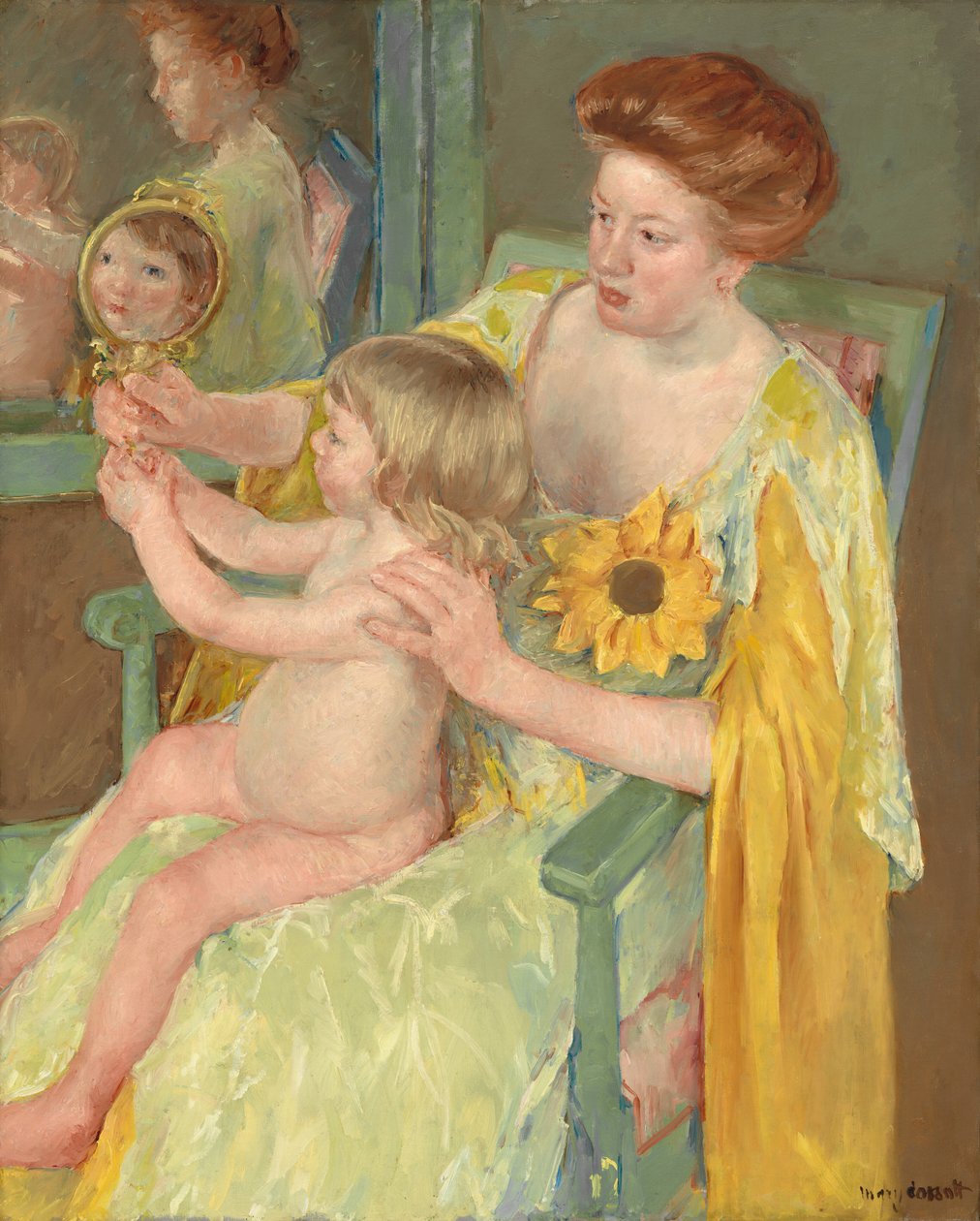 Žena se slunečnicí, kolem roku 1905 (olej na plátně) od Mary Stevenson Cassatt