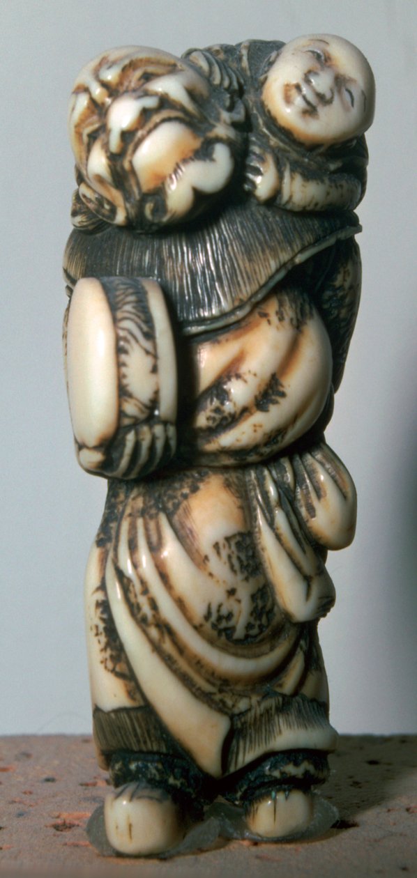 Japonský Netsuke čínského tanečníka a dítěte, 18. století. od Masahira