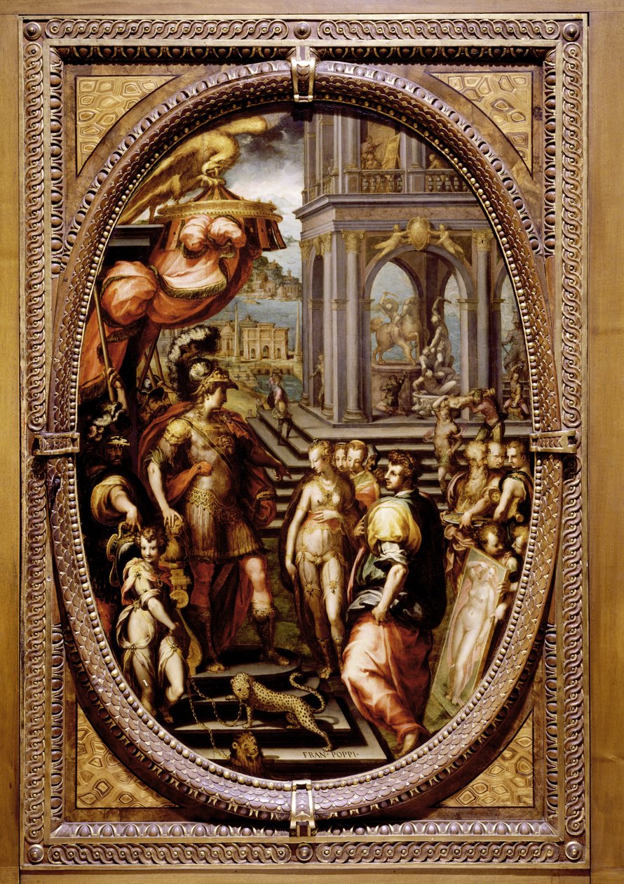 Alexandr Veliký darující Campaspe Apellovi, 1572 (olej na břidlici) od Maso da San Friano
