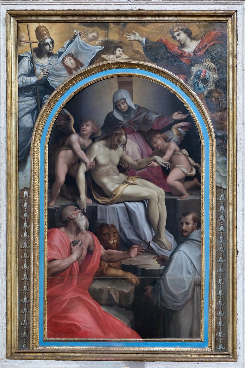 Uložení se svatými Girolamem a Františkem, asi 1550-1600 (olej na desce) od Maso da San Friano