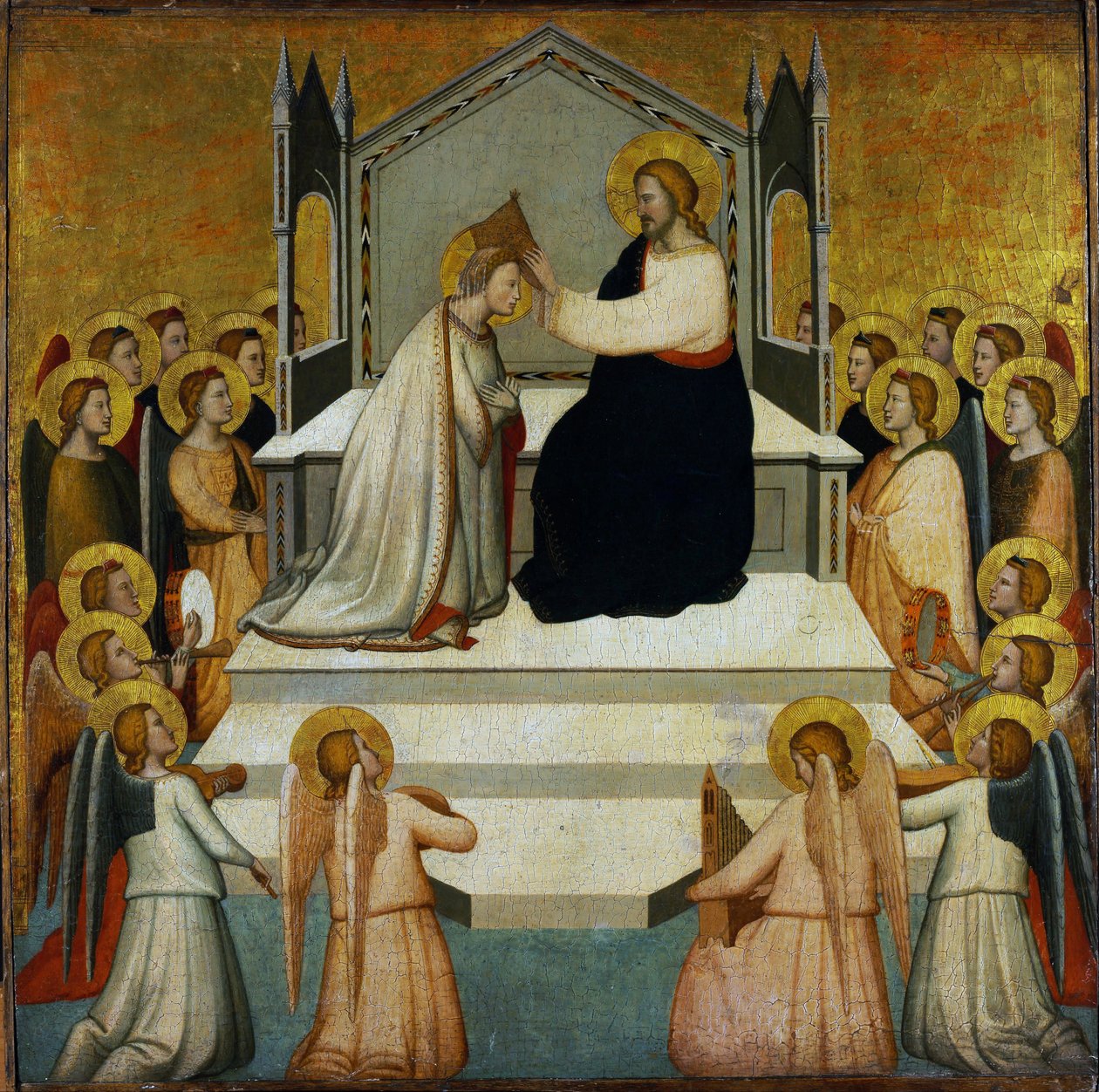 Korunovace Panny Marie - Korunovace Panny Marie - Maso di Banco (?-1348) - 1335-1340 - Tempera na panelu - 51,2x51,7 - Muzeum Szepmuveszeti, Budapešť od Maso di Banco