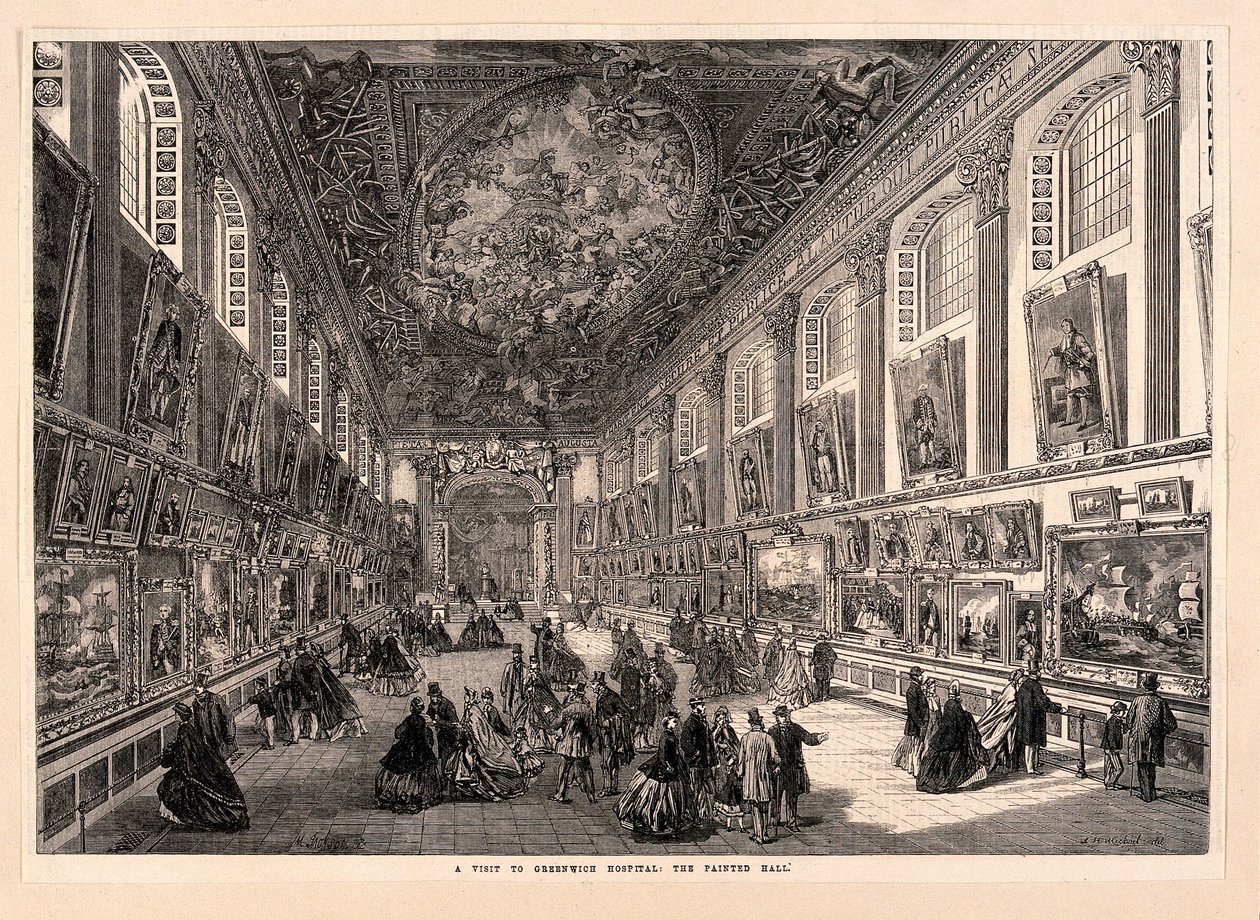 Návštěva Greenwichské nemocnice, The Painted Hall - ILN 1865 S3 V0013000 V0013345 od Mason Jackson
