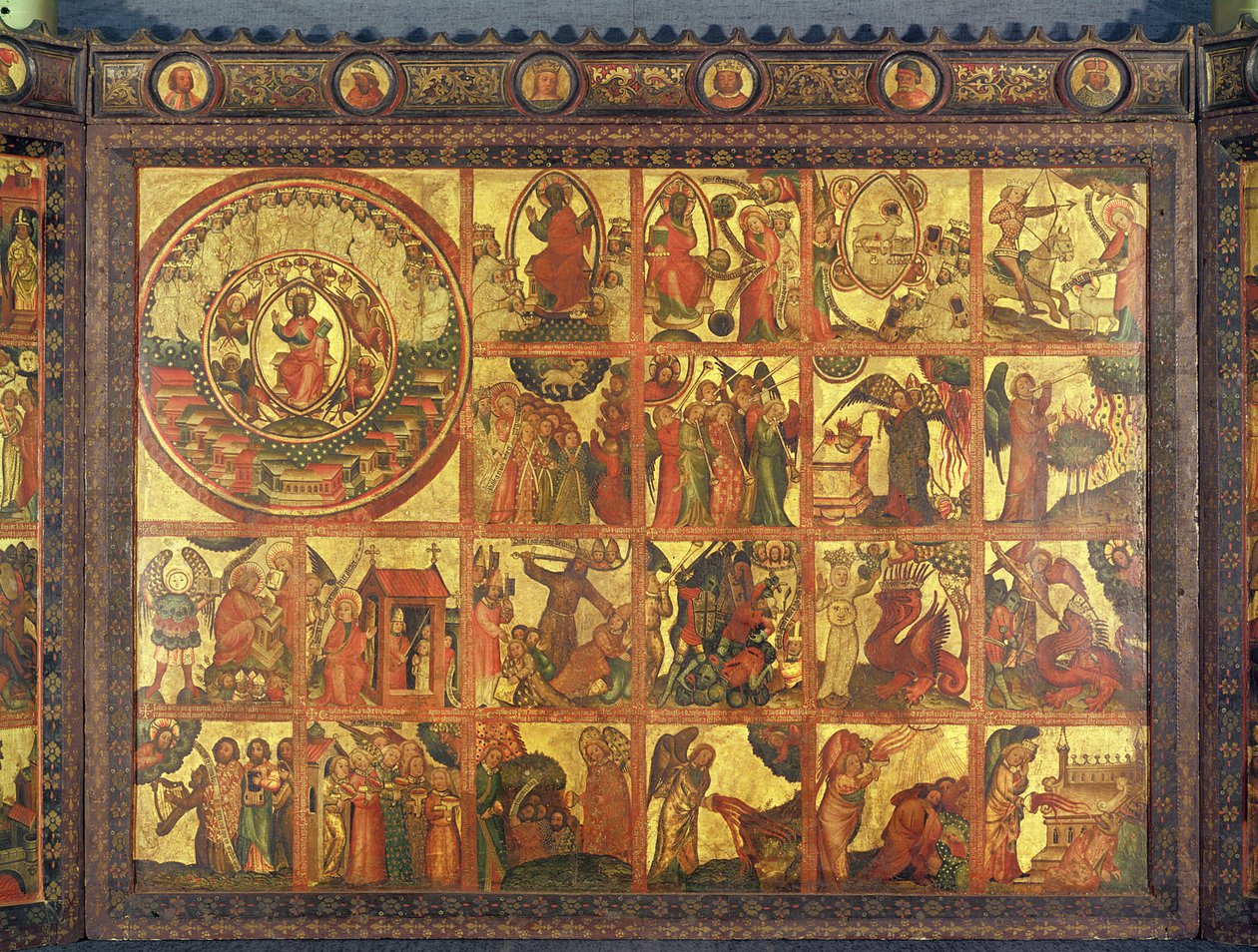 Oltářní obraz se 48 scénami z Apokalypsy, cca 1400 (tempera a zlacení na panelu přenesené na plátno) od Master Bertram of Minden