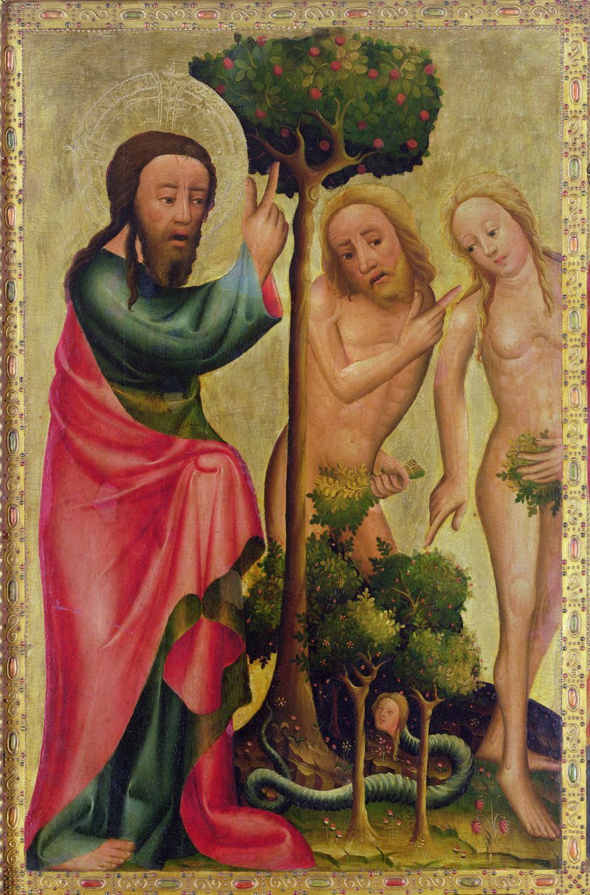 Bůh Otec trestá Adama a Evu, detail z Grabowova oltáře, 1379-83 (tempera na panelu) od Master Bertram of Minden