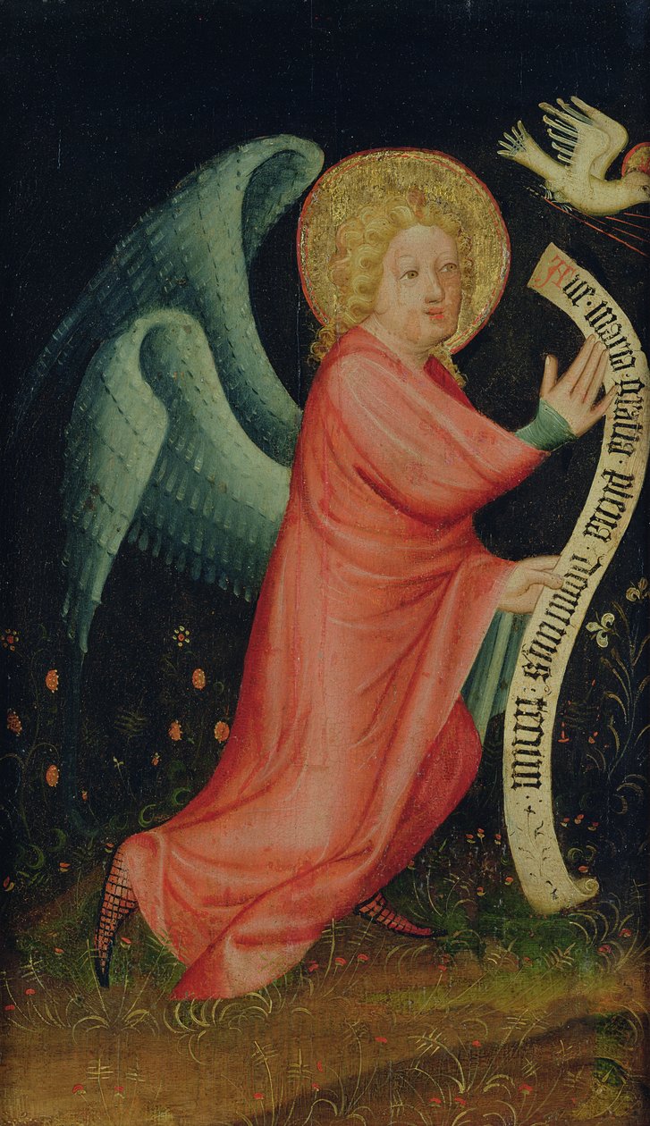 Anděl zvěstování, z Harvester Altar, c.1410 (tempera na dubu) (viz také 145253 a 145255) od Master Bertram of Minden