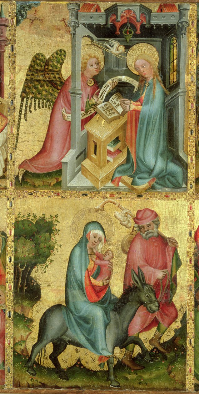 Zvěstování a útěk do Egypta, z Buxtehudského oltáře, 1400-10 (tempera na panelu) od Master Bertram of Minden