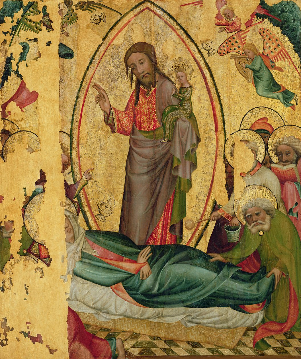 Dormition, z levého křídla oltáře Buxtehude, 1400-10 (tempera na panelu) od Master Bertram of Minden