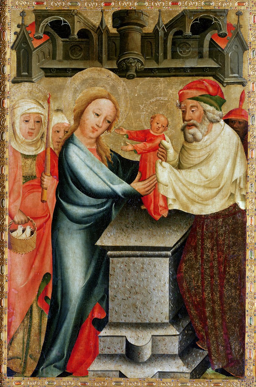 Prezentace Krista v chrámu, detail z Grabowova oltáře, 1379-83 (tempera na panelu) od Master Bertram of Minden