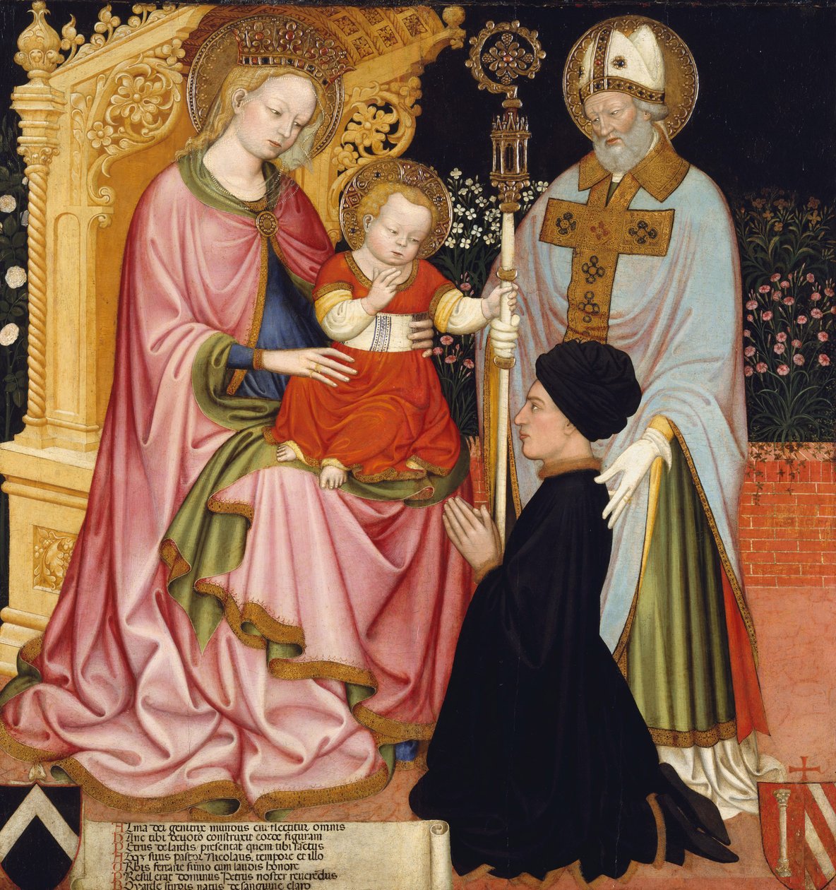 Madona s dítětem a dárcem, Pietro de Lardi, Obdarován svatým Mikulášem, asi 1420-30 (tempera a zlato na dřevě) od Master GZ Master GZ
