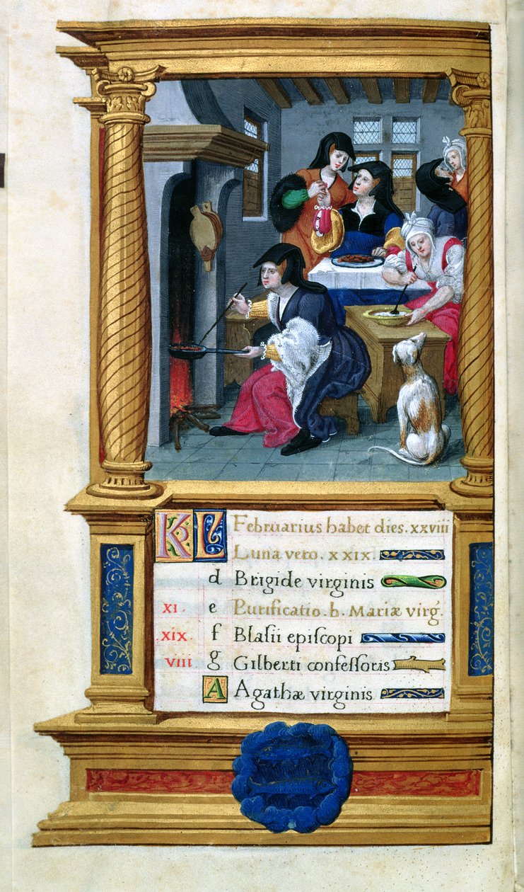 MS W449 fol.3v únor: Vaření a hodování, asi 1525 od Master Jean de Mauleon
