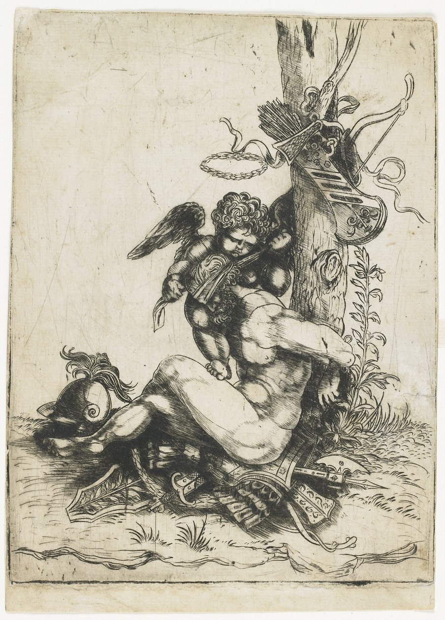 Mars Bound by Cupid, c.1515-1520 (suchá jehla) od Master of 1515