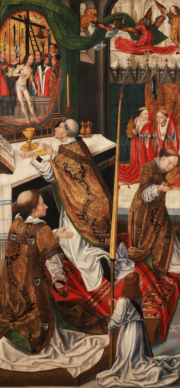 Triptych se scénami z Kristova umučení (zadní strana levého křídla) mše sv. Řehoře od Master of Aachen the Altarpiece
