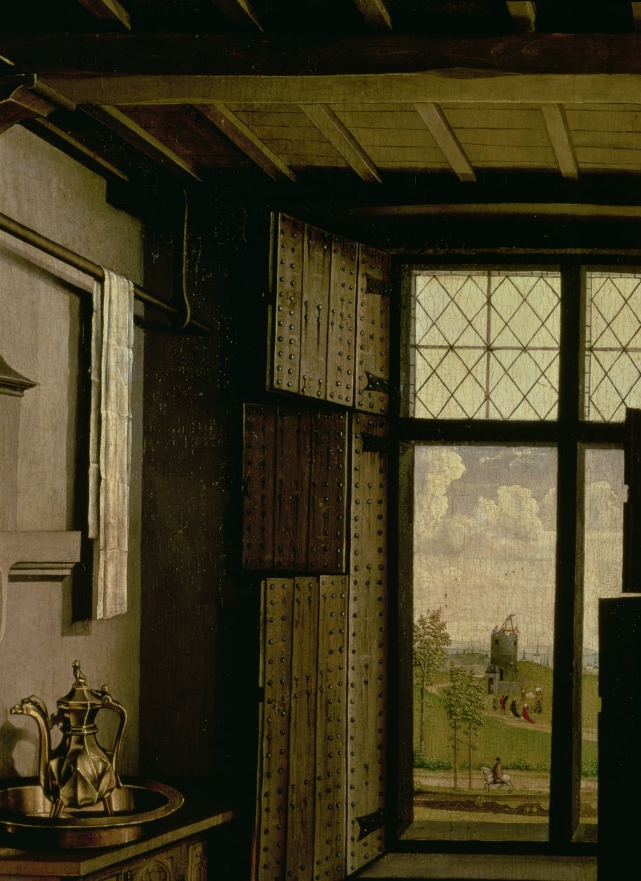 Detail okna, z křídla sv. Barbory Werlova oltáře, 1438 (detail 36924) od Master of Flémalle