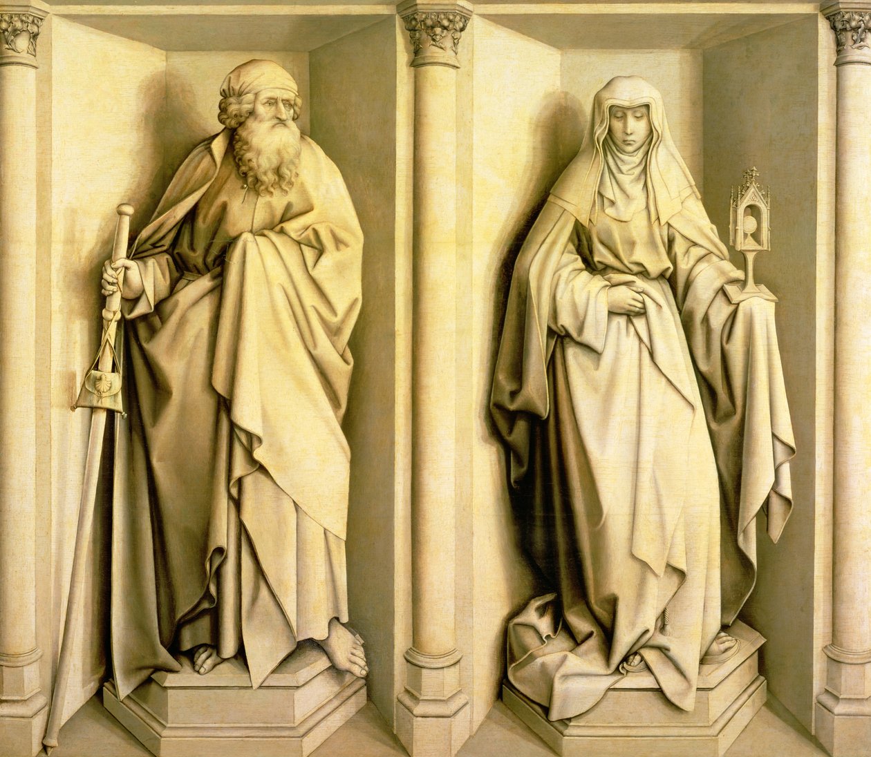 Svatý Jakub Veliký a sv. Klára, panel preella z The Nuptials of the Virgin (hlavní panel viz 53825) od Master of Flémalle