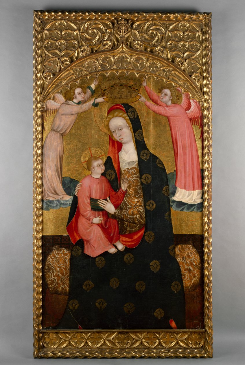 Panna a dítě s anděly, cca 1400-30 (tempera a plátkové zlato na panelu) od Master of Langa Master of Langa