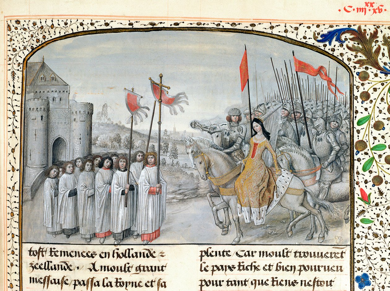Paní 659 f.195. Královna Isabella (1292-1358) Francie a její syn Edward III (1312-77) jsou vítáni v Oxfordu v roce 1326, 1477 od Master of Mary of Burgundy