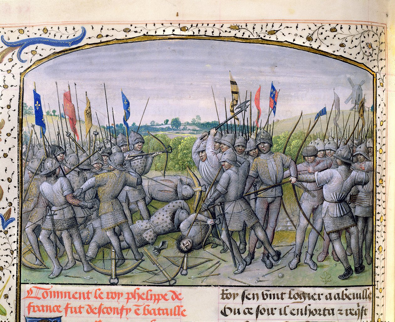 Ms 659 f.255 r. Bitva u Crecy v roce 1346, 1477 od Master of Mary of Burgundy