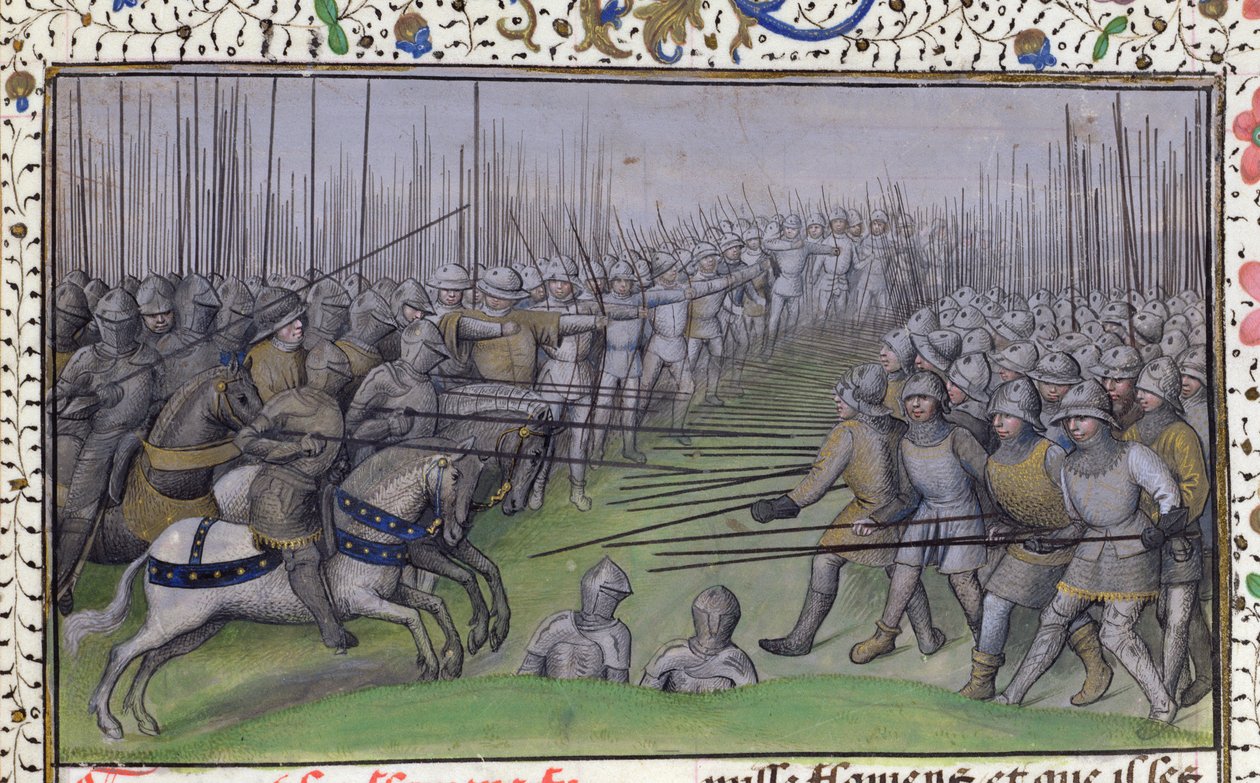 Ms 659 f.284r Francouzi porazili Vlámy u Westrozebeke v roce 1382, 1477 od Master of Mary of Burgundy