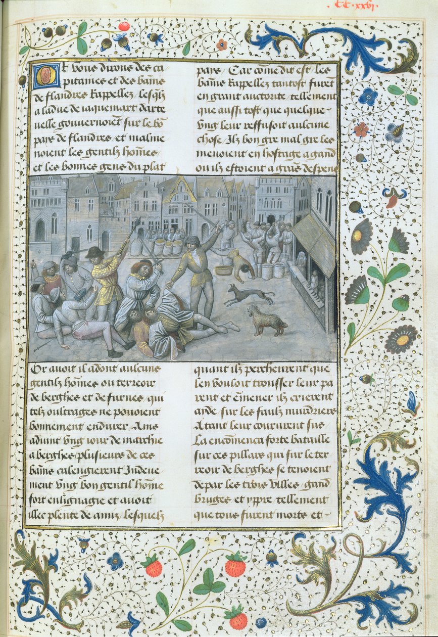 Ms 659 fol.226r Rodina Artevelde. Pouliční boje v Gentu, 1477 od Master of Mary of Burgundy