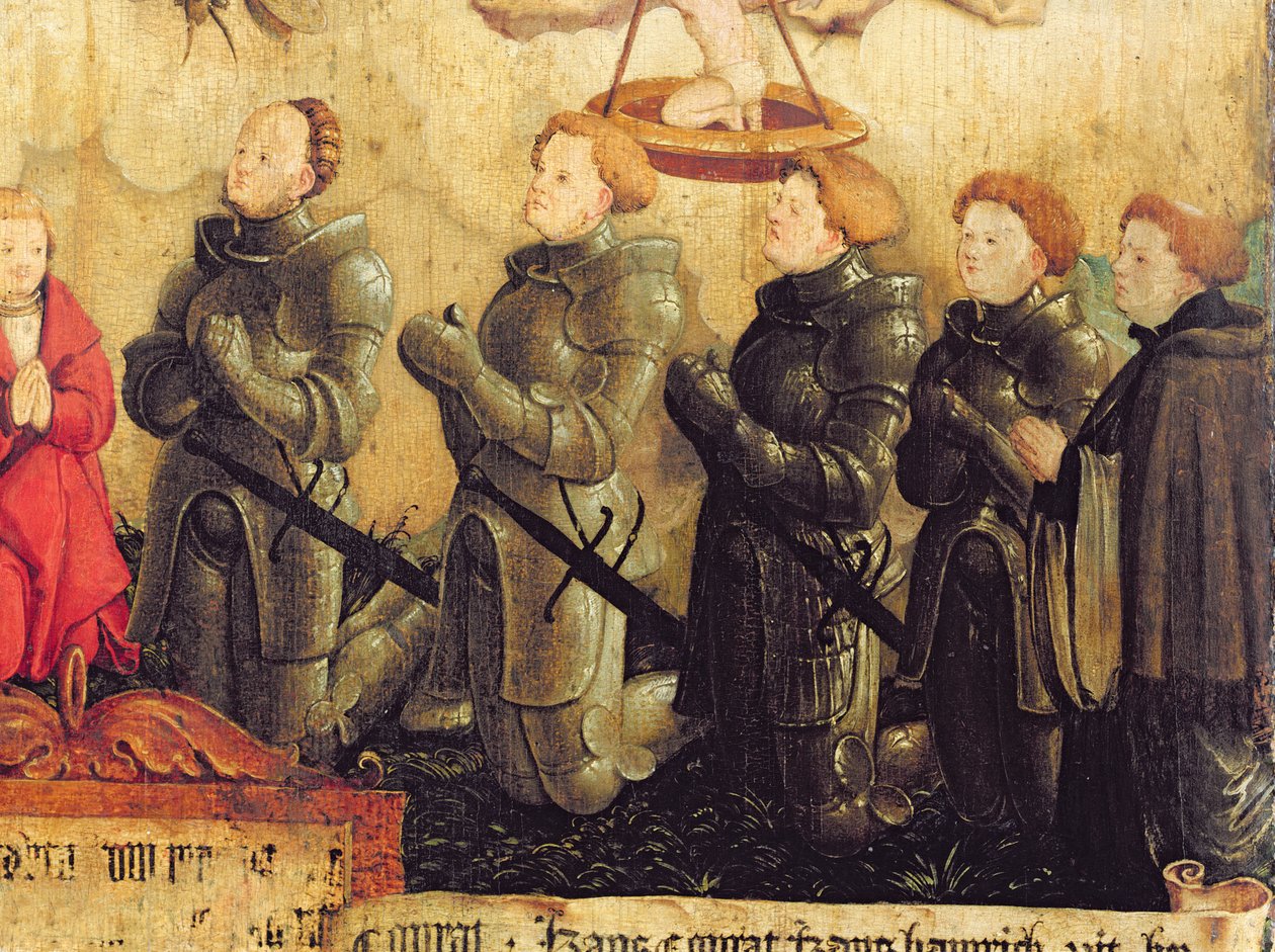 Klečící rytíři, detail z Nejsvětější Trojice od Master of Messkirch