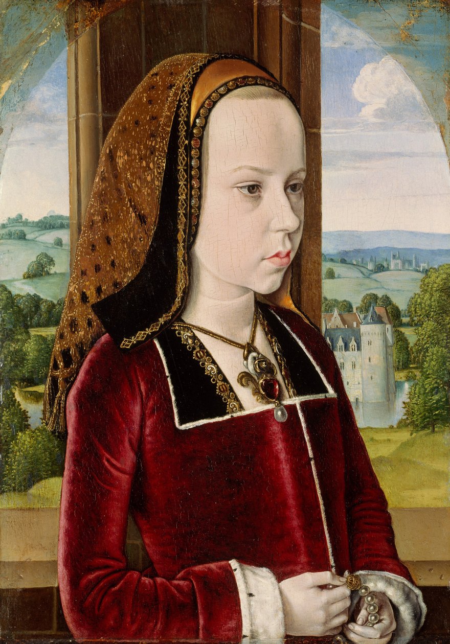 Portrét Markéty Rakouské, asi 1490 (olej na dubové desce) od Master of Moulins