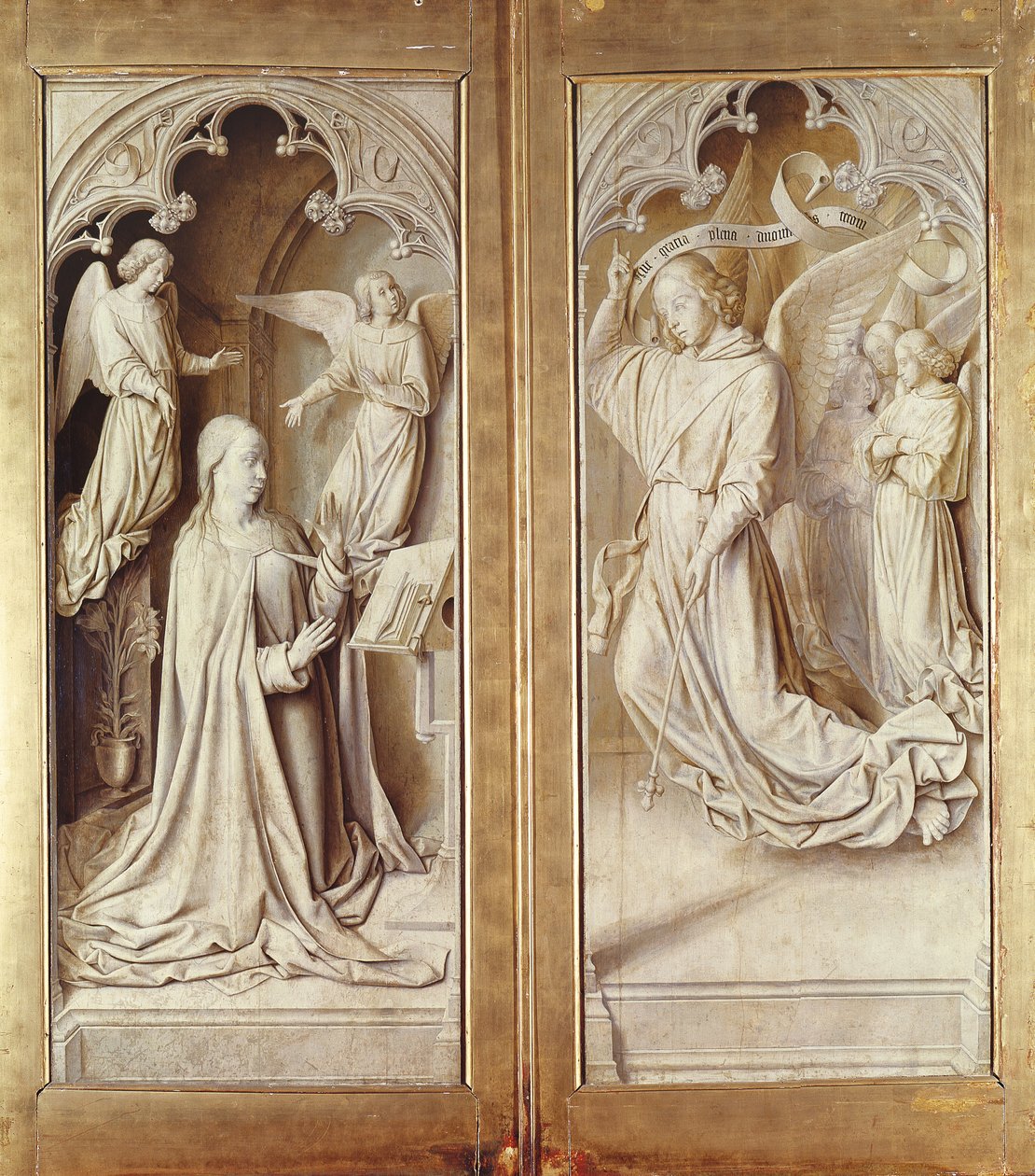 Zvěstování, z Bourbonského oltáře, c.1498 od Master of Moulins