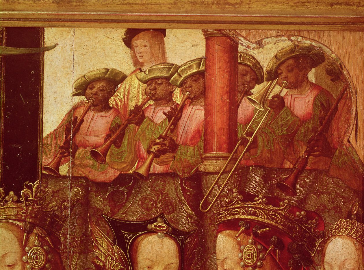 Zasnoubení sv. Uršuly a prince Etheria, detail černošských hudebníků, kolem roku 1520 od Master of Saint Auta