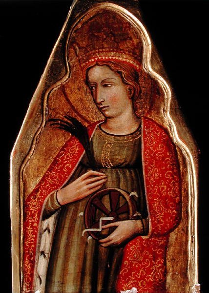 Svatá Kateřina (olej na zlatém základním panelu) (viz také 215326 & 215328) od Master of Teplice