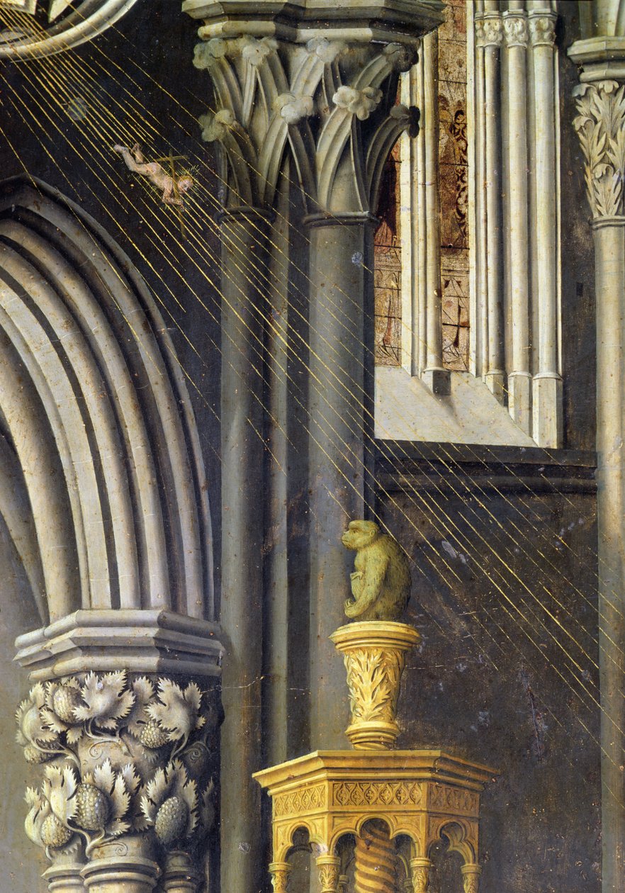 Dítě Ježíš padá od Boha Otce v nebesích v paprsku světla. c.1445 od Master of the Aix Annunciation