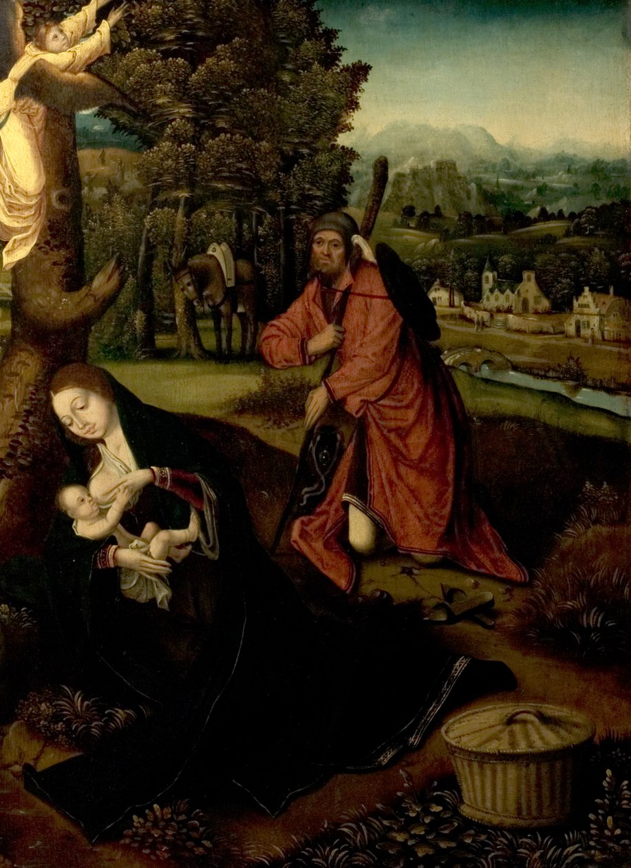 Zbytek na útěku do Egypta (Panna, dítě a svatý Josef v krajině) od Master of the Antwerp Adoration