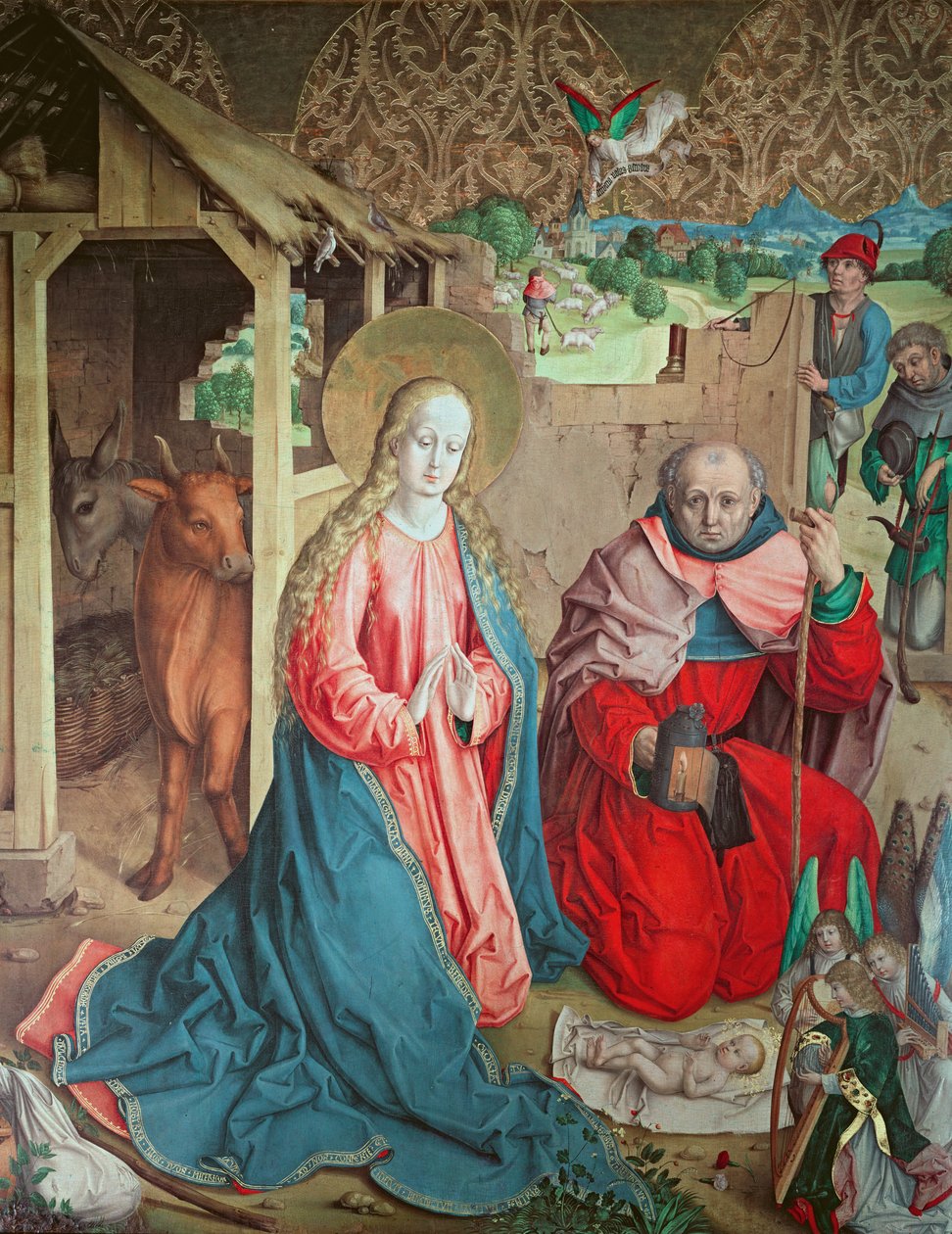 Klanění pastýřů, panel zcela vlevo od retabula na hlavním oltáři, 1480 od Master of the Carnation