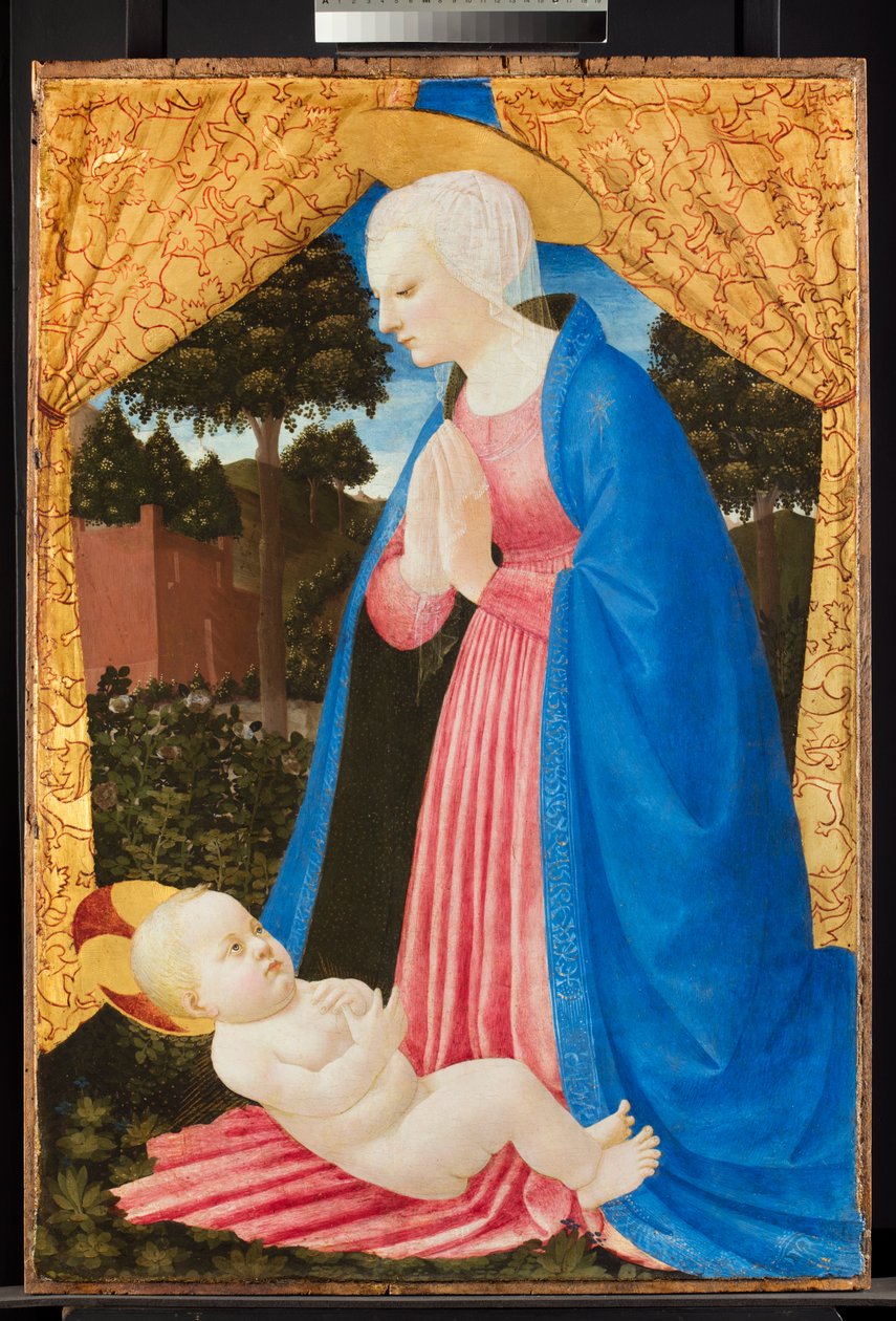 Panna adorující dítě, konec 15. století (tempera s olejovými glazurami a zlatem na desce) od Master of the Castello Nativity