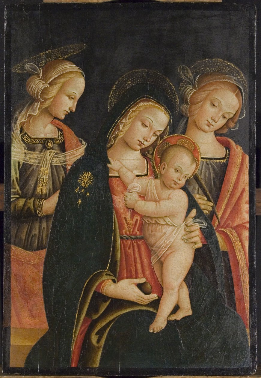Madona s dítětem a dvěma světicemi, kolem roku 1500 od Master of the Cortona Tondo