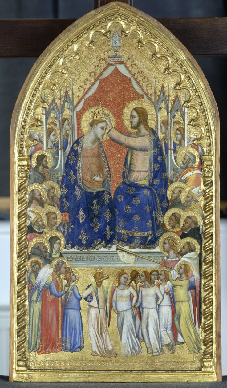 Korunovace Panny Marie s anděly a svatými, kolem 1360 (tempera na topolovém dřevě) od Master of the Fabriano Altarpiece attr. to Master of the Fabriano Altarpiece attr. to