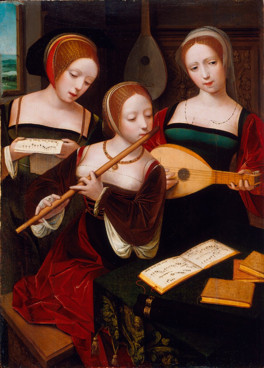 Tři hudebníci, kolem roku 1530 od Master of the Female Half Lengths