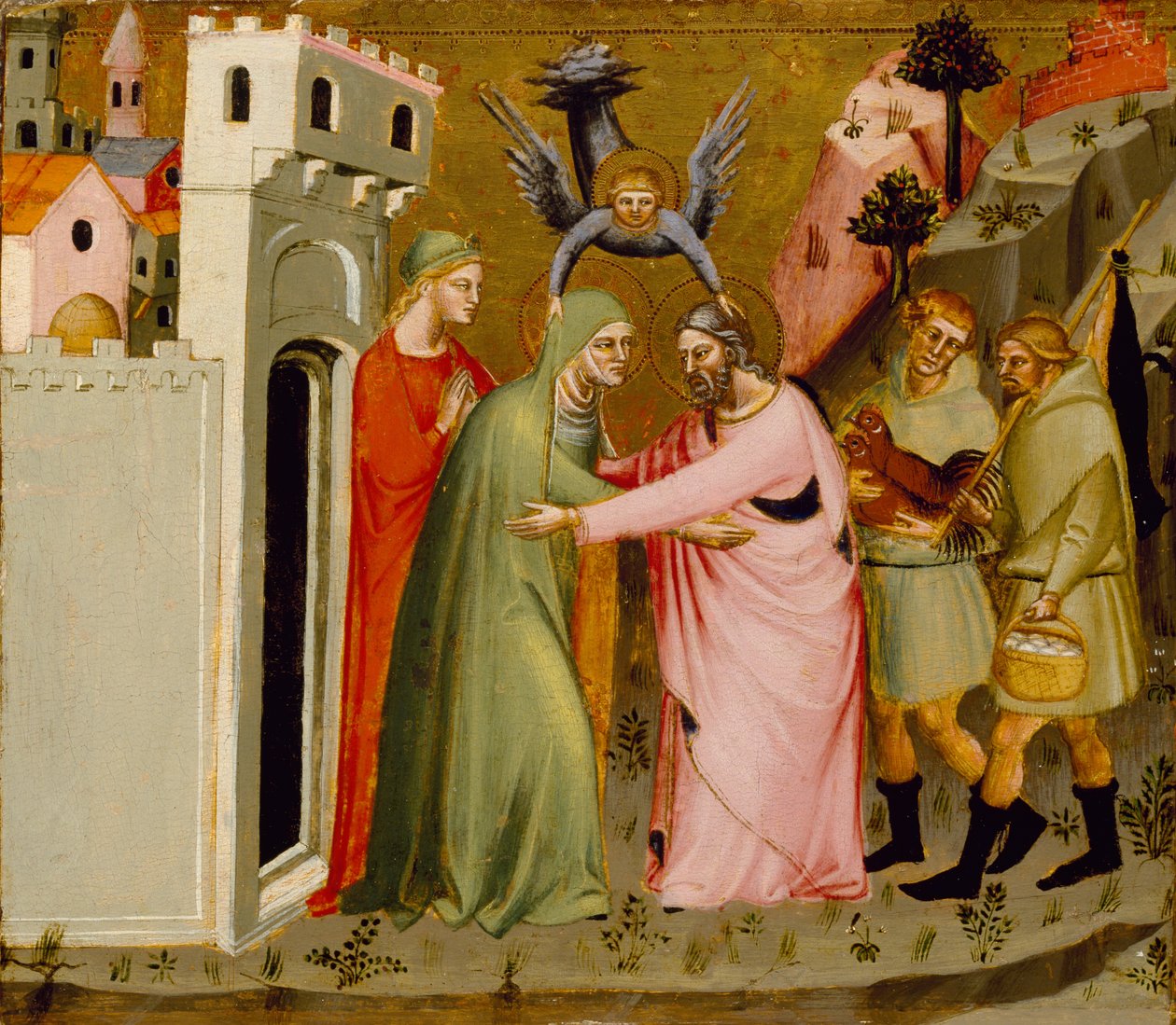 Setkání Anny a Joachima u Zlaté brány, kolem 1370-90 (tempera a plátkové zlato na panelu) od Master of the Golden Gate Master of the Golden Gate