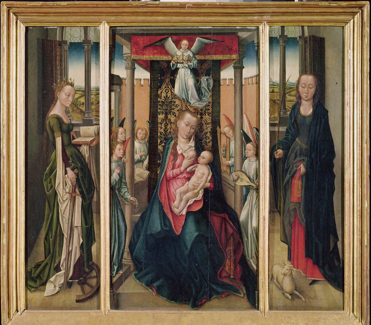 Panna a dítě s SS. Kateřina a Anežka od Master of the Legend of St. Catherine