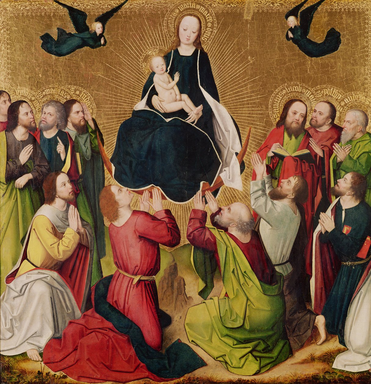 Panna ve slávě s apoštoly, centrální panel triptychu, konec 15. století (panel) od Master of the Lyversberg Passion