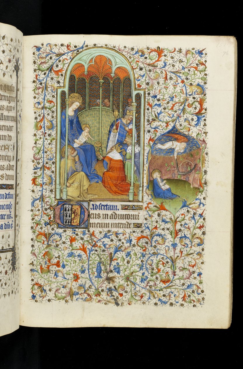 Ms 62 f.76r Klanění králů; Svatý Jan a anděl se srpem, z Knihy hodin od Master of the Rohan Hours